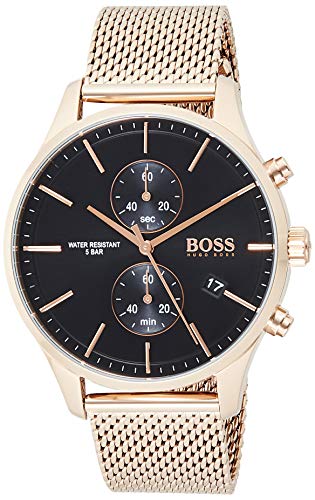 BOSS Chronograph Quarz Uhr für Herren mit Rotgoldfarbenes Edelstahl-Mesh-Gliederarmband - 1513806 von BOSS