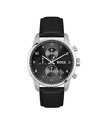 BOSS Chronograph Quarz Uhr für Herren mit Schwarzes Lederarmband - 1513782 von BOSS