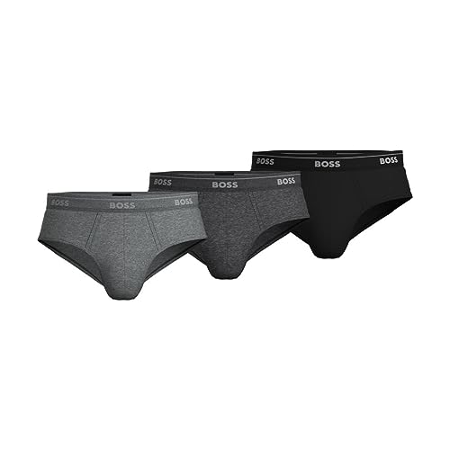 BOSS Herren 3er-Pack Slips aus Reiner Baumwolle Slip, Anthrazit/Schwarz/Dunkelgrau, X-Large von BOSS