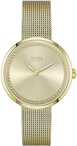 BOSS Analog Quarzuhr für Damen mit Gelbgoldfarbenes Edelstahl-Mesh-Gliederarmband - 1502547 von BOSS