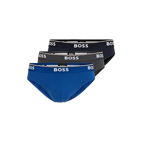BOSS Herren 3er-Pack Klassische Stretch-Slips mit Normaler Passform Slip, Marineblau/Anthrazit/Blau, Small von BOSS