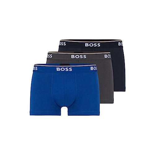 HUGO Herren 3er-Pack Shorts aus Stretch-Baumwolle mit Normaler Passform Badehose, Marineblau/Anthrazit/Blau, Medium von BOSS