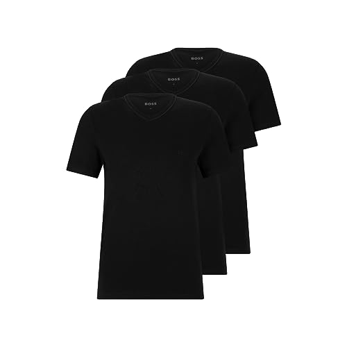 BOSS Hugo Herren 3er-Pack V-Ausschnitt Regular Fit Kurzarm T-Shirt, schwarz, Klein von BOSS