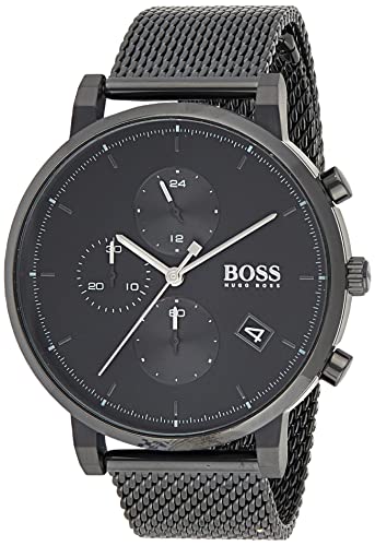 BOSS Chronograph Quarz Uhr für Herren mit Schwarzes Edelstahl-Mesh-Gliederarmband - 1513813 von BOSS