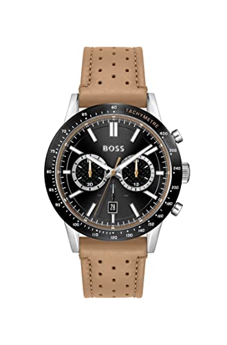 BOSS Chronograph Quarz Uhr für Herren mit Kamelhaarfarbenem Lederarmband - 1513964 von BOSS