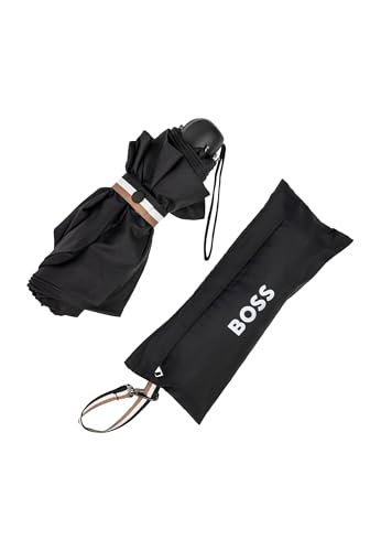 Hugo Boss Iconic Mini Pocket Regenschirm Taschenschirm aus Polyester in der Farbe Schwarz, Maße offen: Länge ca. 56 cm, Durchmesser ca. 90 cm, HUG321A von HUGO BOSS