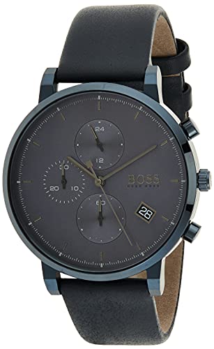 BOSS Chronograph Quarz Uhr für Herren mit Blaues Lederarmband - 1513778 von BOSS