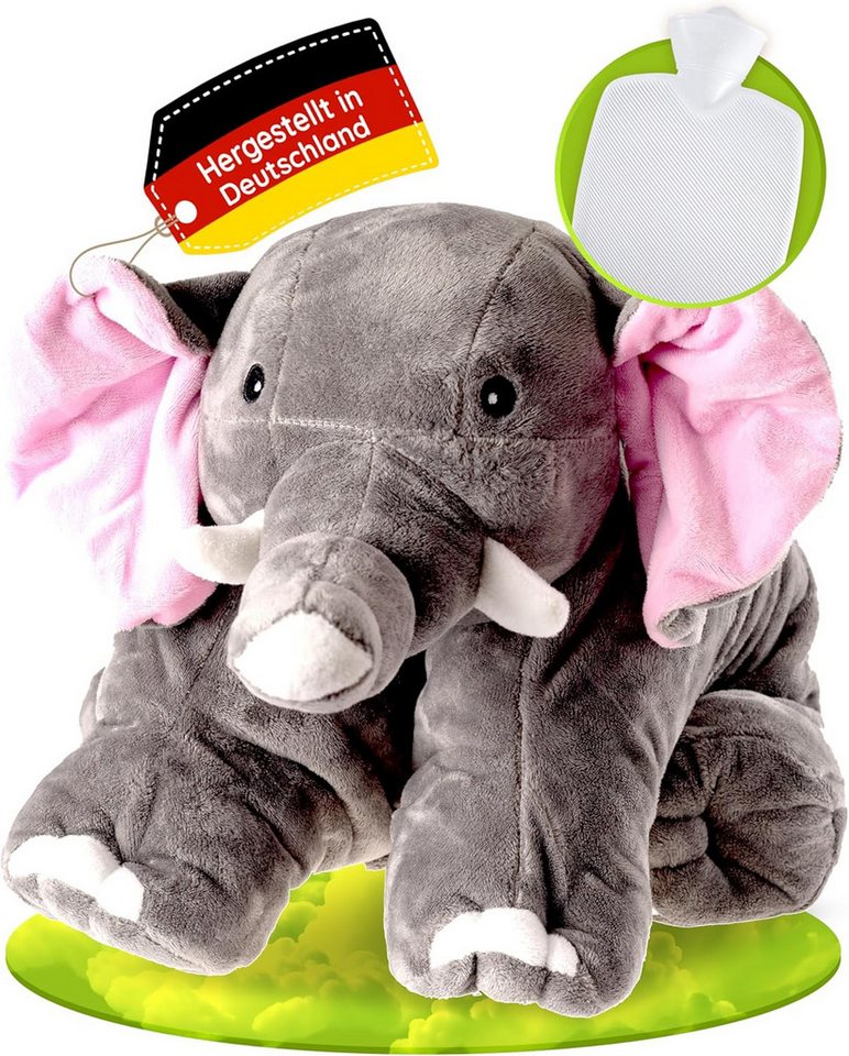 Hugo Frosch Wärmflasche Auslaufsicherer Bauchwärmer 1.8L, Kuscheltier Elefant, (42x50x13 cm), Flauschige Wärmflasche, Geborgenheit & Wärme, Made in Germany von Hugo Frosch