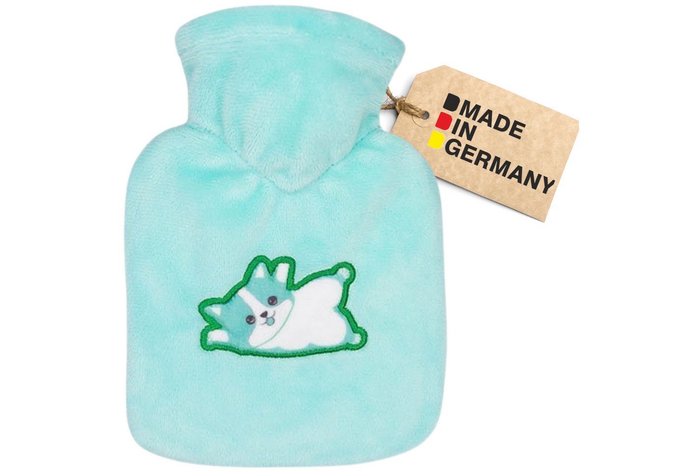 Hugo Frosch Wärmflasche Mini 0,2 l mit Veloursbezug, Made in Germany - Katze mint von Hugo Frosch