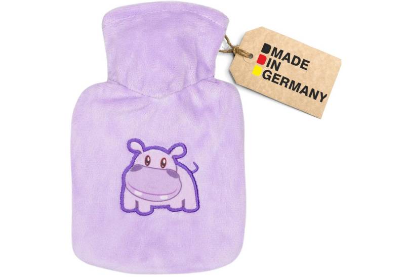Hugo Frosch Wärmflasche Mini 0,2 l mit Veloursbezug, Made in Germany - Nilpferd lila von Hugo Frosch
