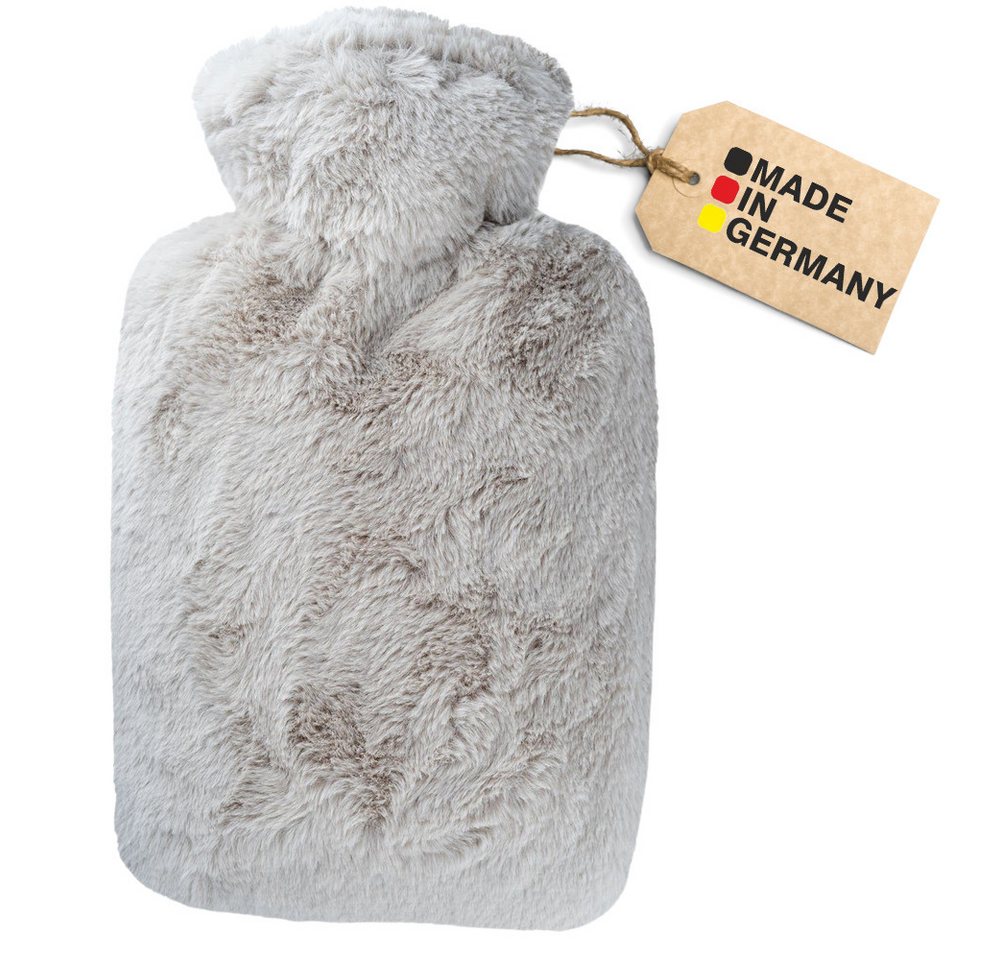 Hugo Frosch Wärmflasche Klassik 1,8 l mit Bezug Langhaar-Flausch, Made in Germany - taupe von Hugo Frosch