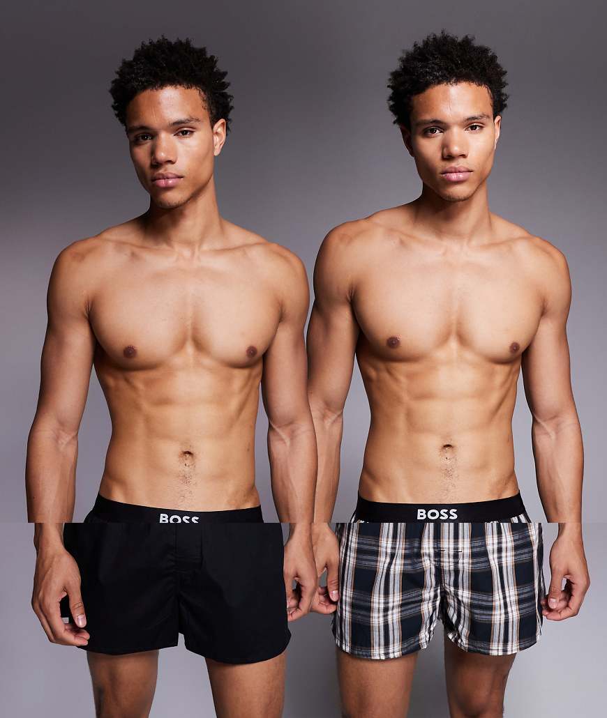 BOSS Bodywear - 2er-Pack Boxershorts in Schwarz mit Design-Print von Hugo Red