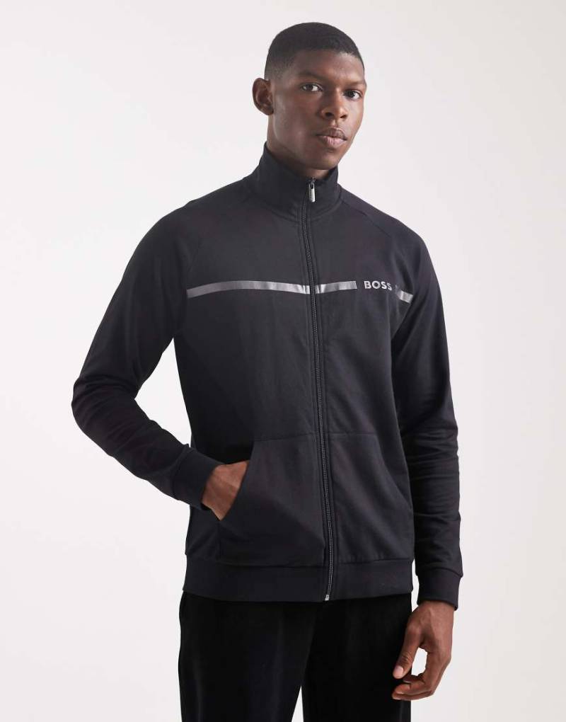 BOSS Bodywear - Authentic - Lounge-Jacke in Schwarz mit Reißverschluss von Hugo Red