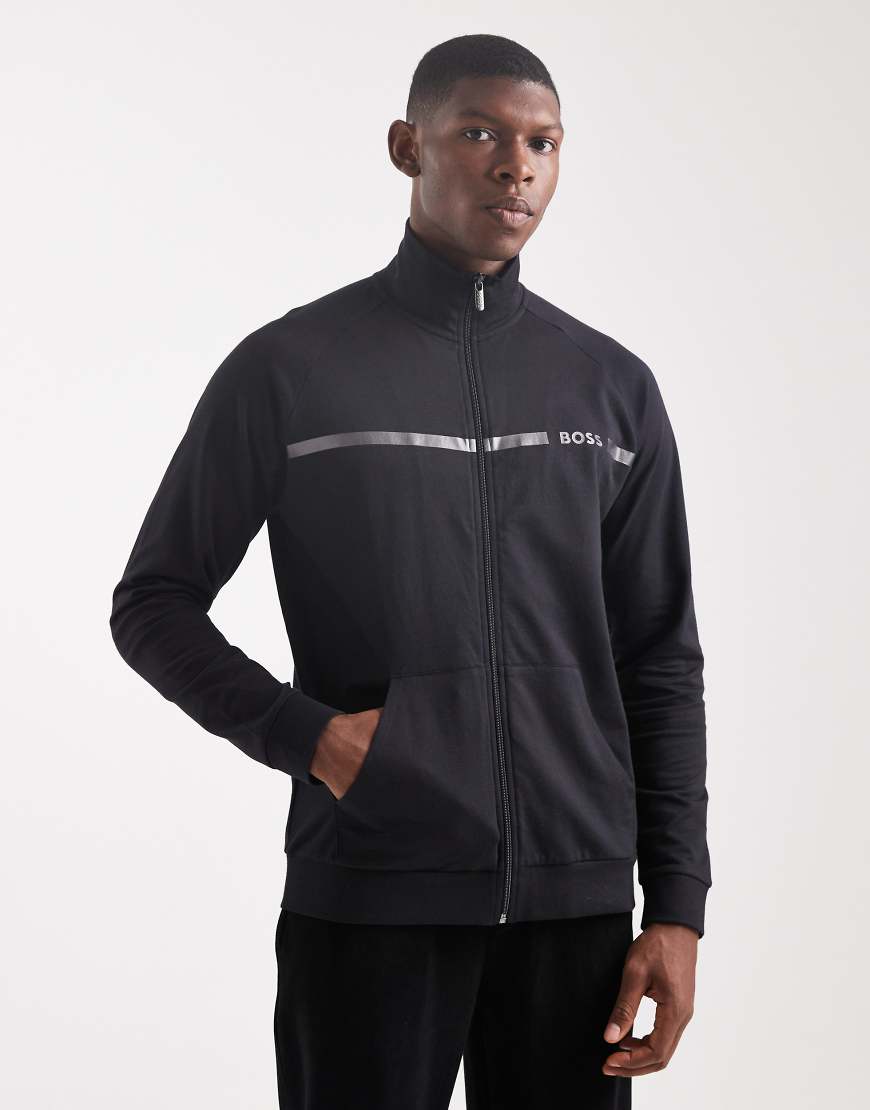 BOSS Bodywear - Authentic - Lounge-Jacke in Schwarz mit Reißverschluss von Hugo Red