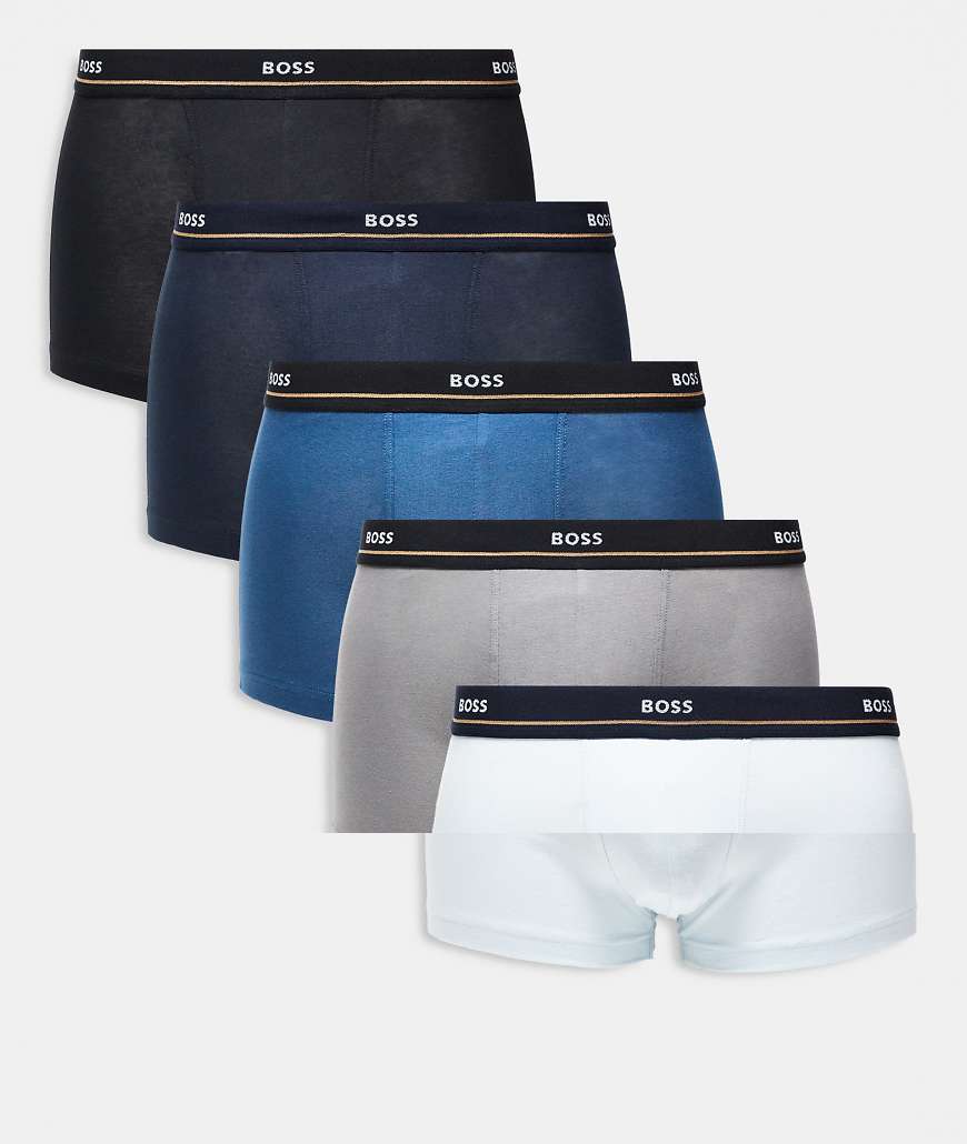 BOSS Bodywear - Essentials - 5er-Pack Trunk-Unterhosen in Marineblau, Grau und Blau-Bunt von Hugo Red