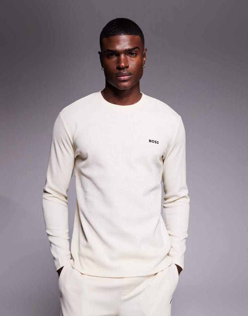 BOSS Bodywear - Langärmliges Lounge-Shirt in Cremeweiß mit Waffelstruktur, Kombiteil von Hugo Red