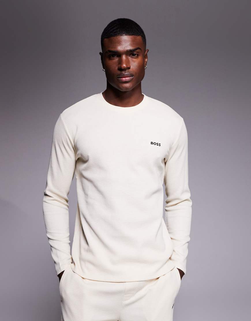 BOSS Bodywear - Langärmliges Lounge-Shirt in Cremeweiß mit Waffelstruktur, Kombiteil von Hugo Red