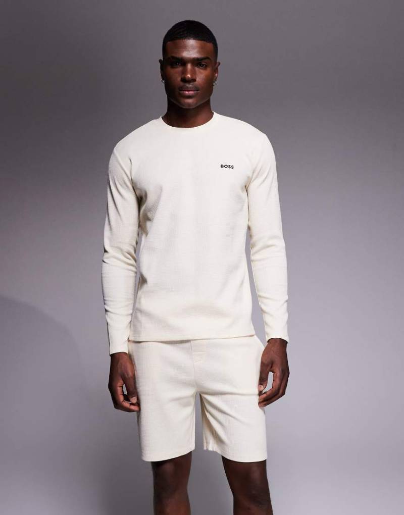 BOSS Bodywear - Lounge-Shorts in Creme mit Waffelstruktur, Kombiteil-Weiß von Hugo Red