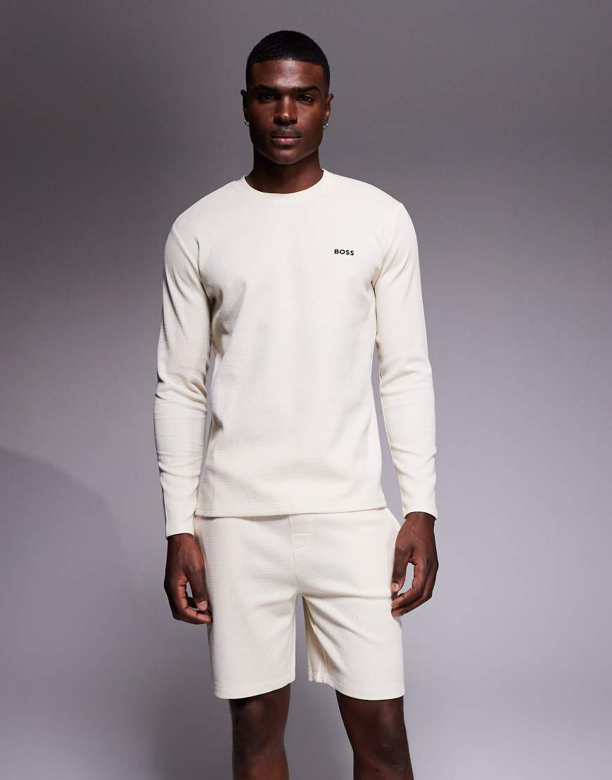 BOSS Bodywear - Lounge-Shorts in Creme mit Waffelstruktur, Kombiteil-Weiß von Hugo Red