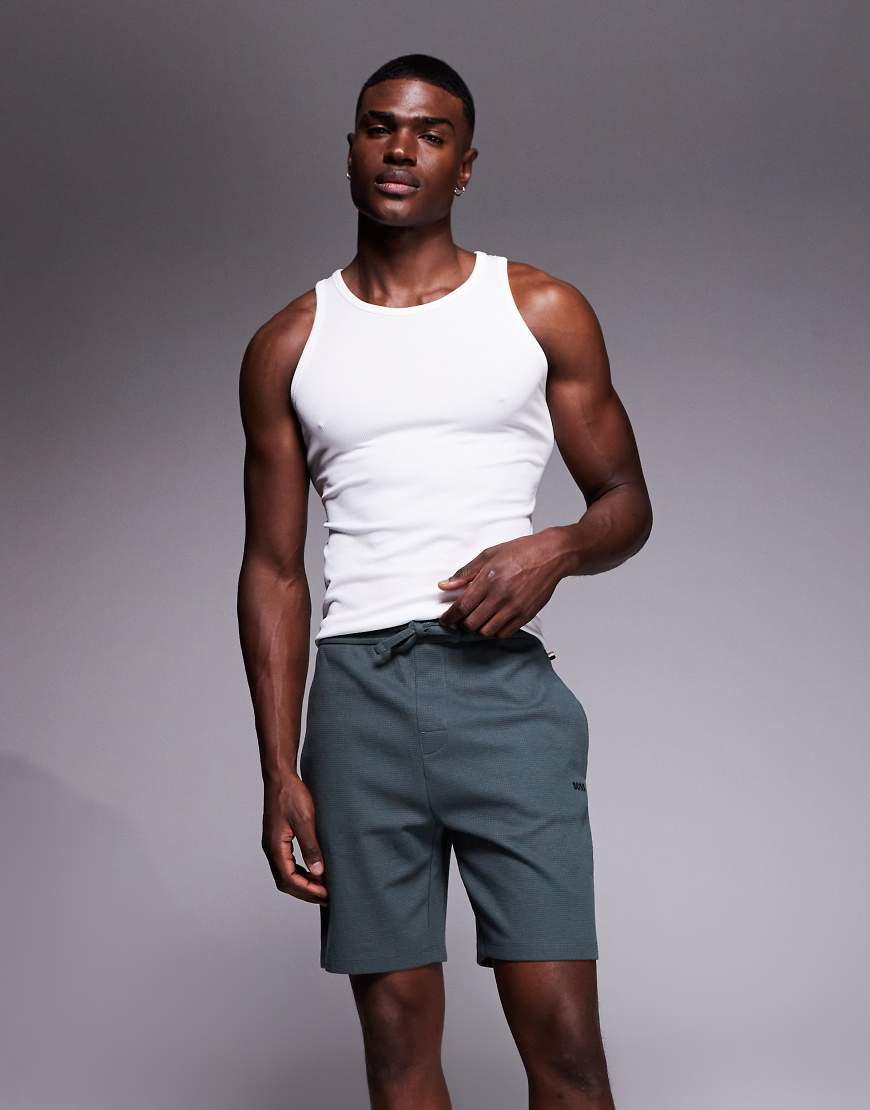BOSS Bodywear - Lounge-Shorts in Mittelgrün mit Waffelstruktur von Hugo Red