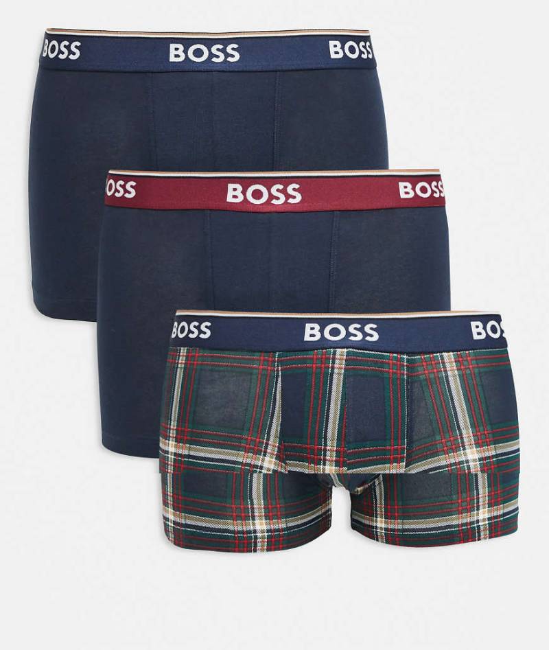 BOSS Bodywear - Power - 3er-Pack Unterhosen in Marineblau und mit Karomuster von Hugo Red