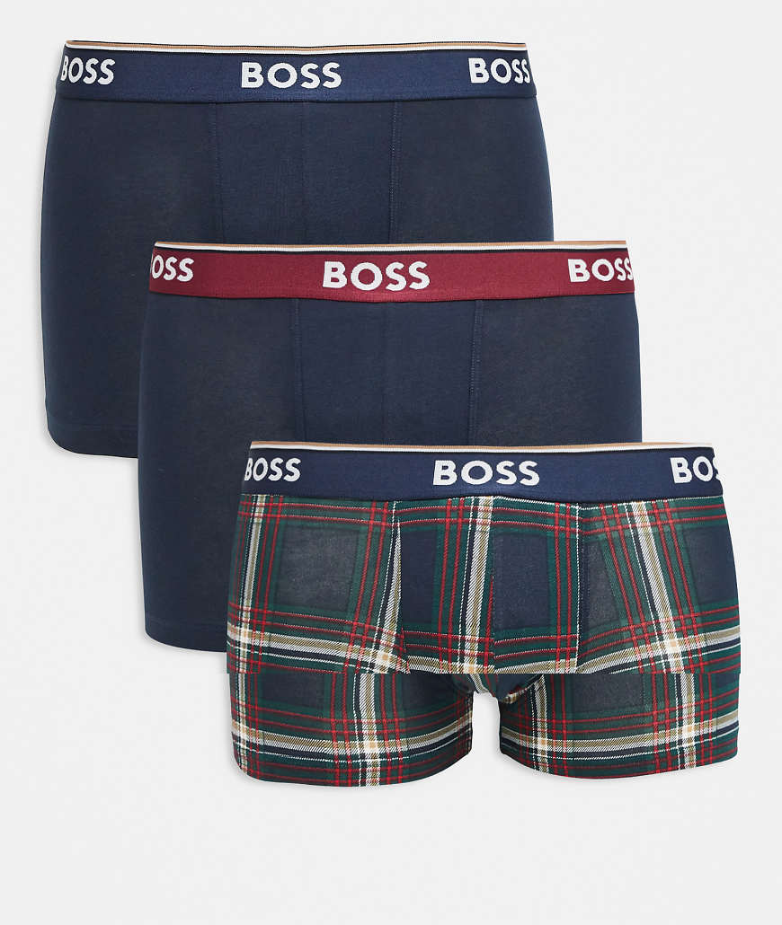 BOSS Bodywear - Power - 3er-Pack Unterhosen in Marineblau und mit Karomuster von Hugo Red