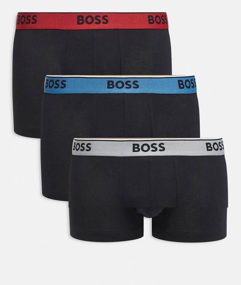 BOSS Bodywear - Power - 3er-Pack Unterhosen in Schwarz mit farblichen abgesetztem Bund von Hugo Red