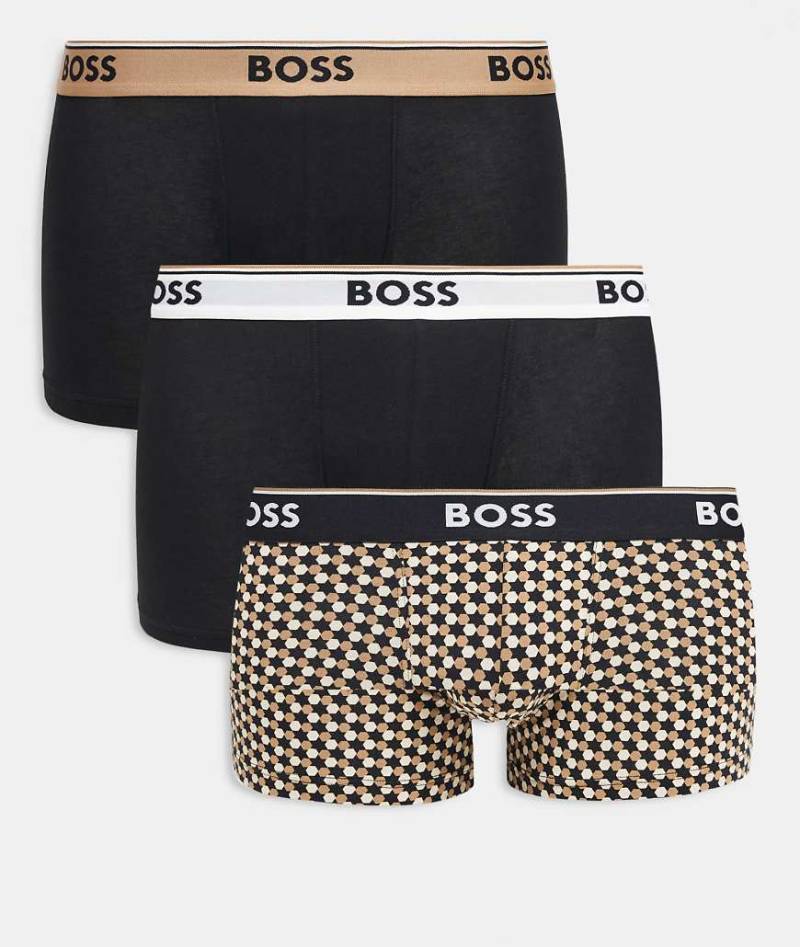 BOSS Bodywear - Power - 3er-Pack Unterhosen in Schwarz und Hellbraun-Bunt von Hugo Red