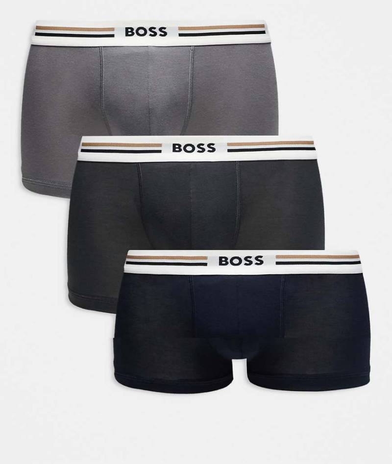 BOSS Bodywear - Revive - 3er-Pack Unterhosen in Marineblau und Grau mit farblich abgesetztem Bund-Bunt von Hugo Red