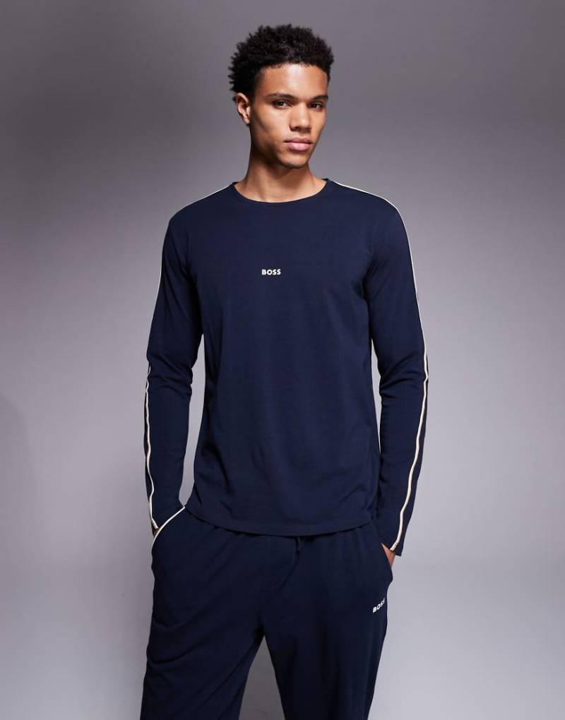 BOSS Bodywear - Unique - Langärmliges Lounge-T-Shirt in Marineblau von Hugo Red
