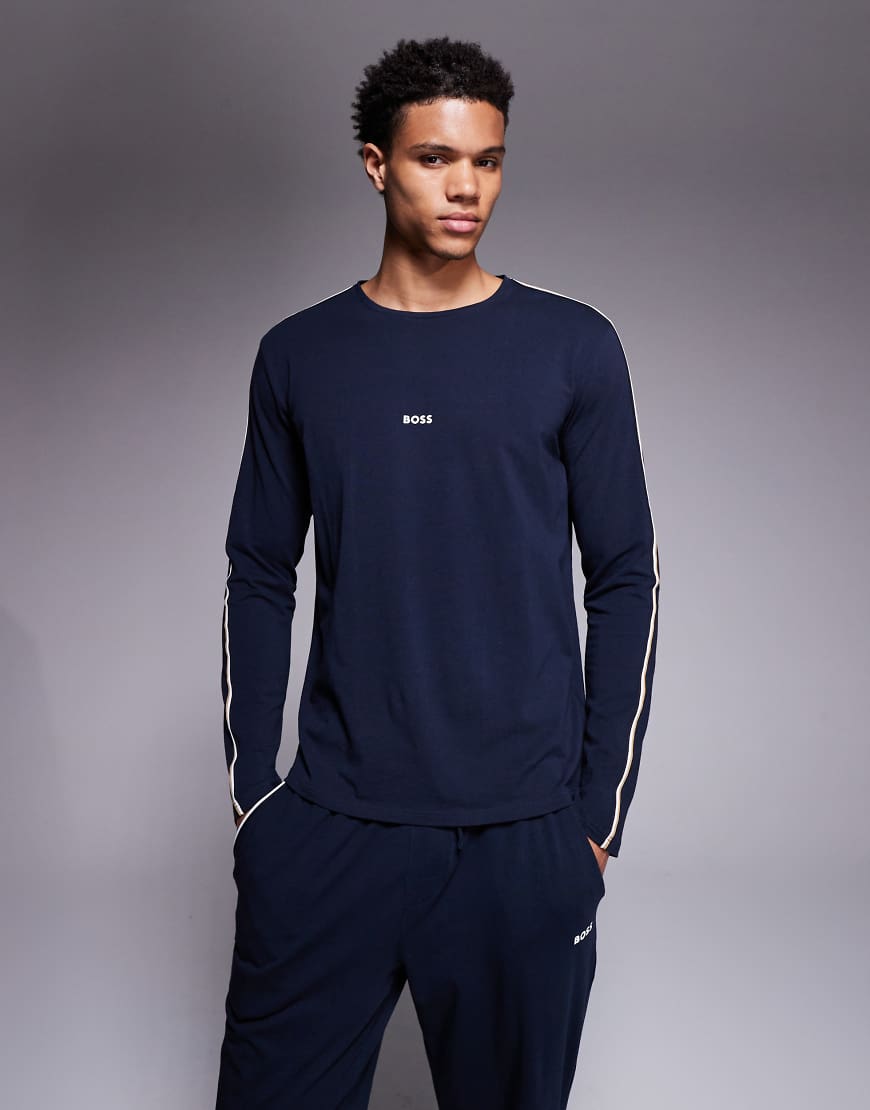 BOSS Bodywear - Unique - Langärmliges Lounge-T-Shirt in Marineblau von Hugo Red