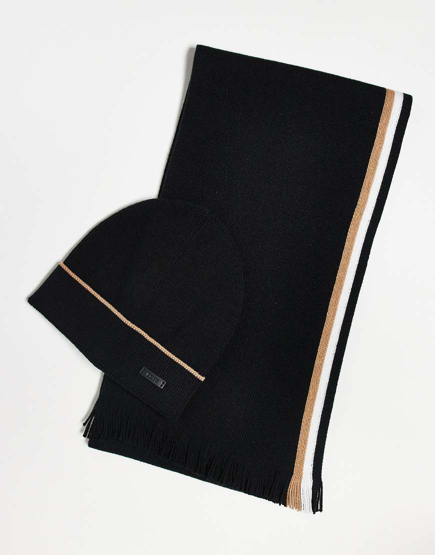 BOSS - Henzo - Set aus Schal und Strickmütze in Schwarz von Hugo Red