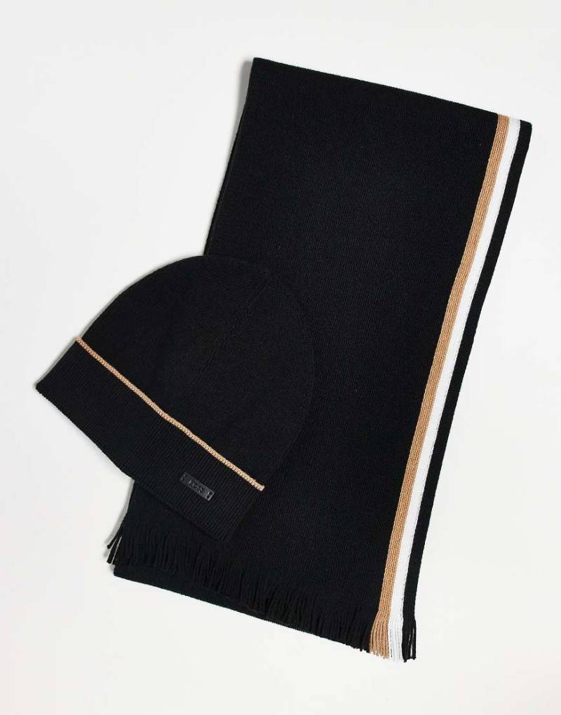BOSS - Henzo - Set aus Schal und Strickmütze in Schwarz von Hugo Red