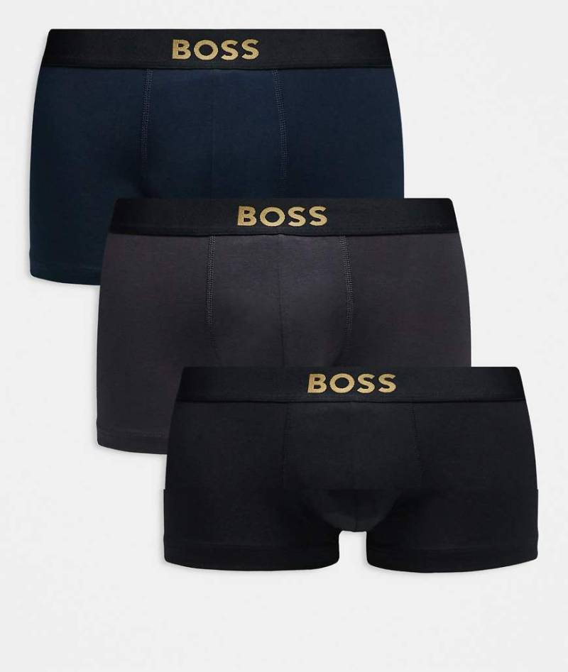 BOSS One - Bodywear - 3er-Pack Unterhosen in Marineblau und Grau mit goldenem Markenlogo vorne-Bunt von Hugo Red