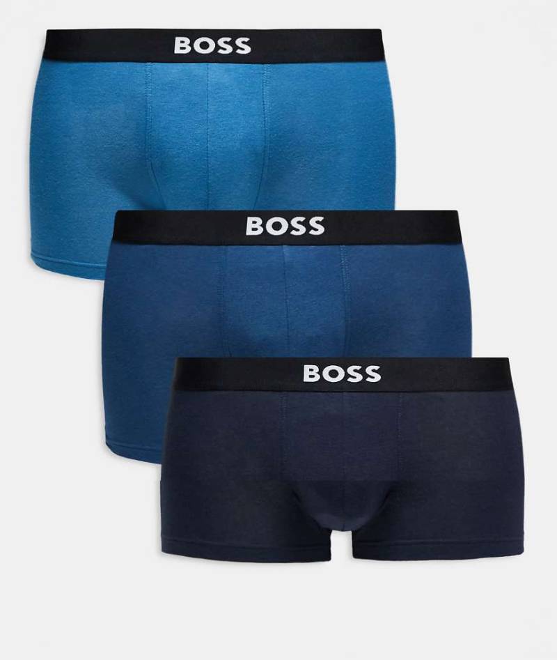 BOSS One - Bodywear - 3er-Unterhosen in Marineblau und Blau mit Markenzeichen vorne am Bund von Hugo Red