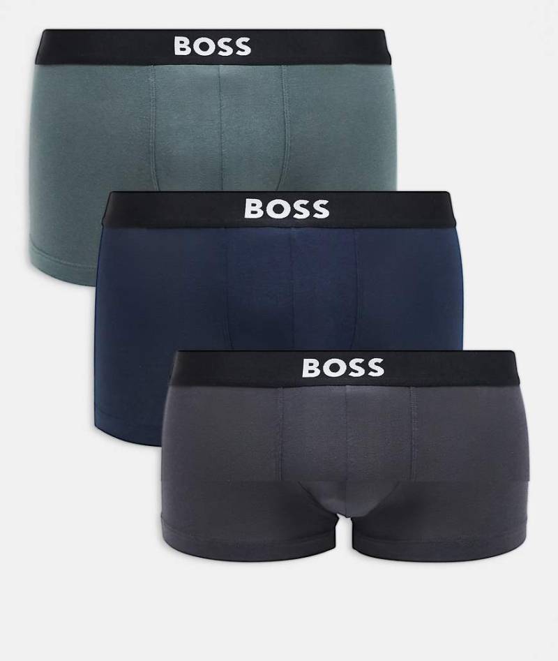 BOSS One - Bodywear - 3er-Unterhosen in Marineblau und Grau mit Markenzeichen vorne am Bund-Bunt von Hugo Red
