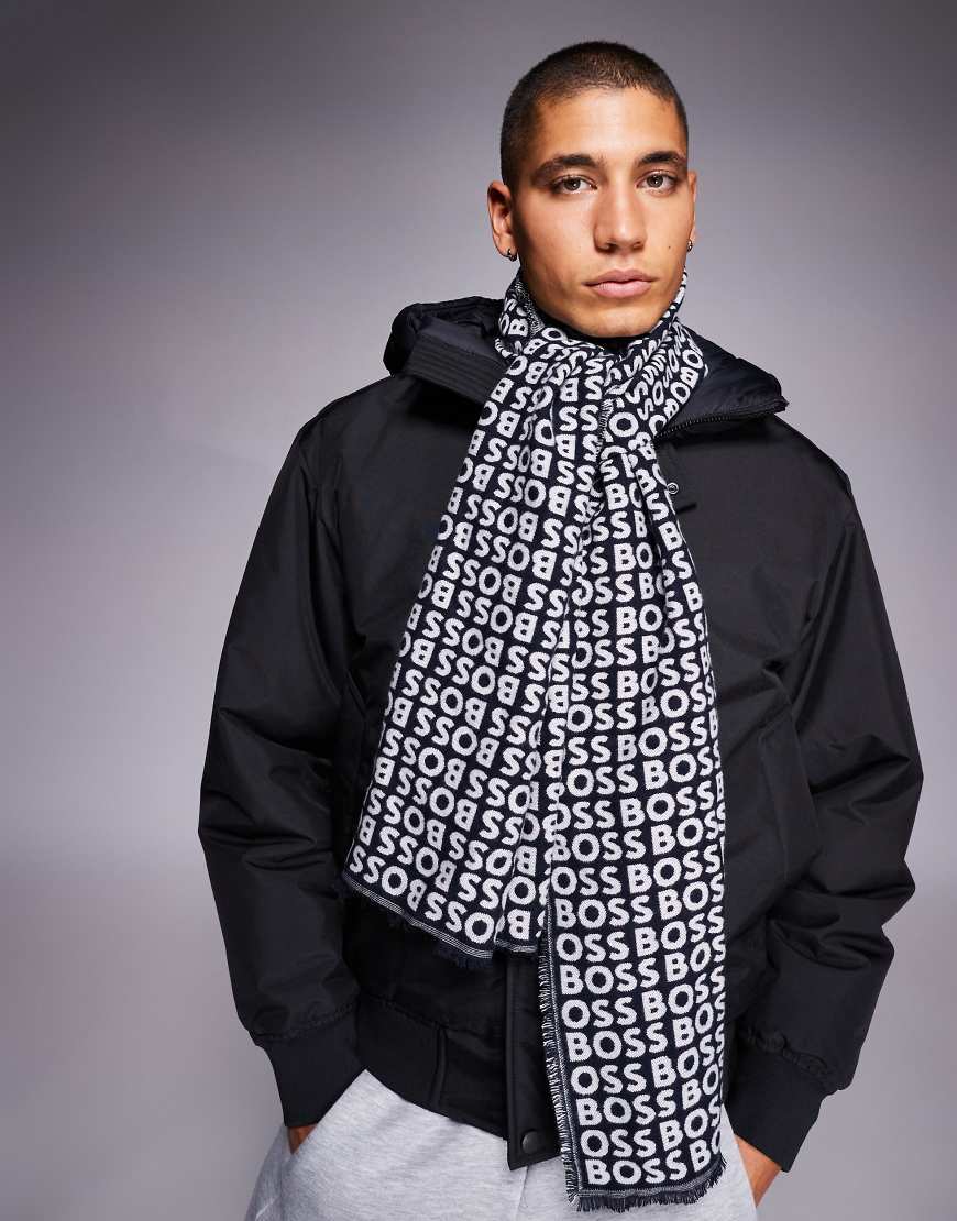 BOSS - Tadic - Schal in Marineblau mit Logomuster von Hugo Red