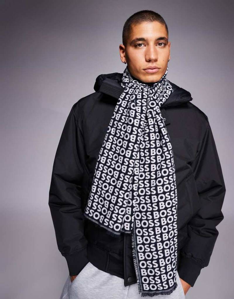 BOSS - Tadic - Schal in Marineblau mit Logomuster von Hugo Red