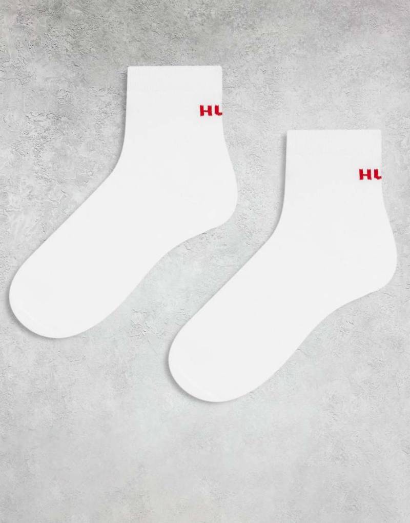 HUGO - Bodywear - 2er-Pack knöchelhohe Socken in Weiß mit rotem Logo von Hugo Red