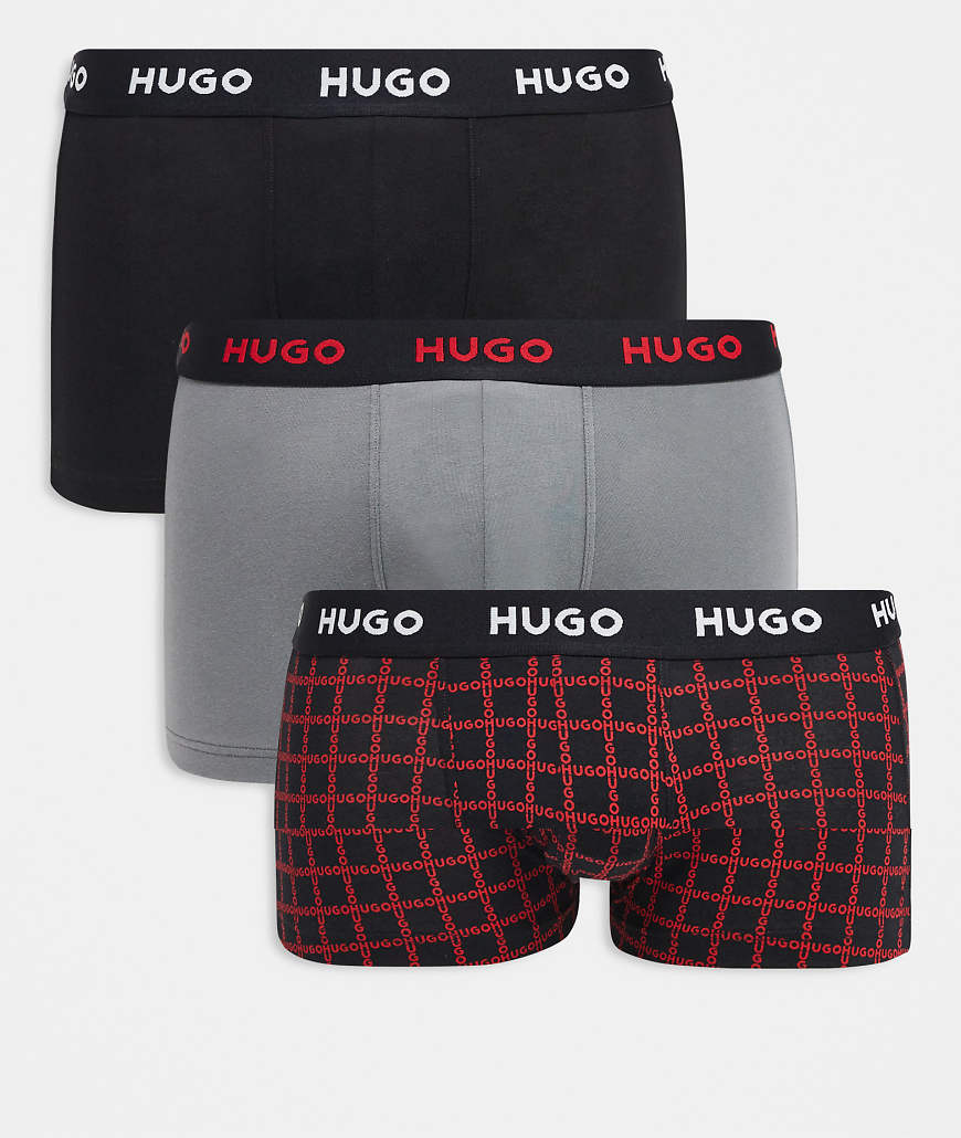 HUGO RED - 3er-Pack Trunk-Unterhosen in Rot mit Print/Schwarz/Grau mit Logo-Taillenbund-Bunt von Hugo Red