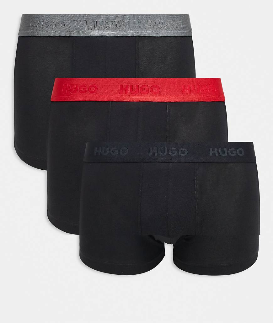 HUGO RED - 3er-Pack Trunk-Unterhosen in Schwarz mit glänzendem Logo-Bund von Hugo Red