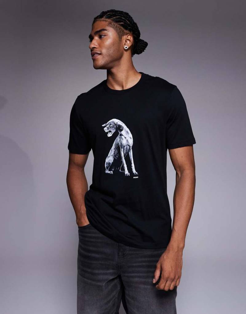 HUGO RED - Didug - T-Shirt in Schwarz mit Hundelogo von Hugo Red