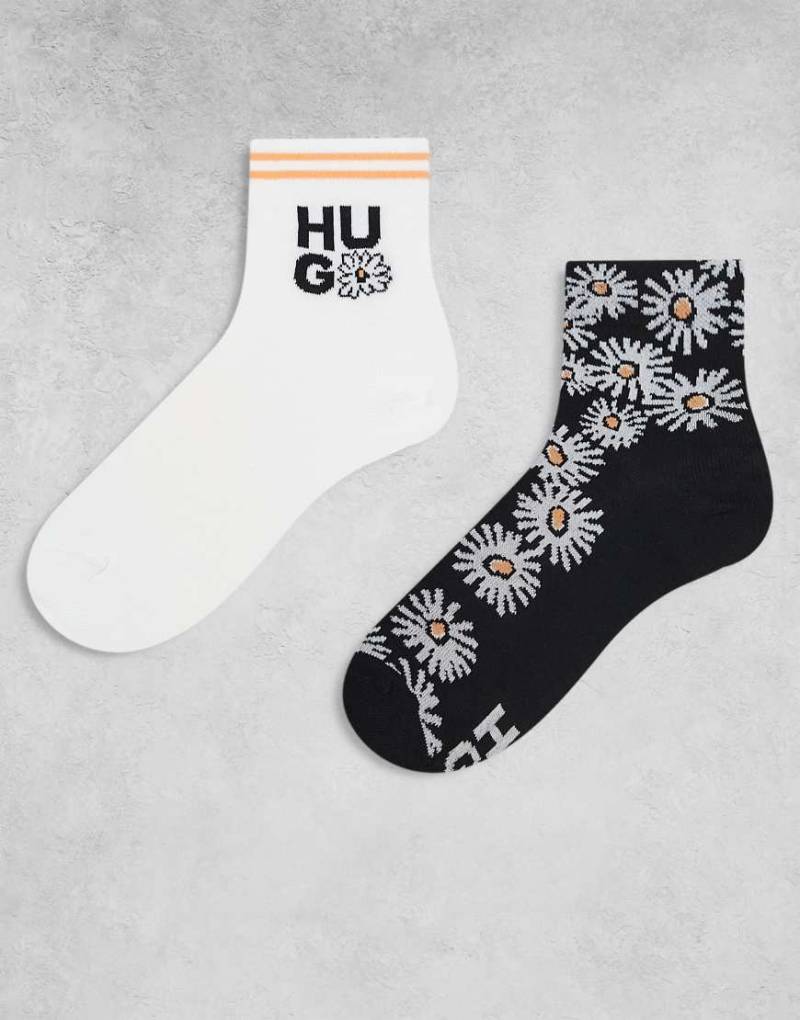 HUGO Red - 2er-Pack Socken mit Gänseblümchenprint und Stapel-Logo-Bunt von Hugo Red