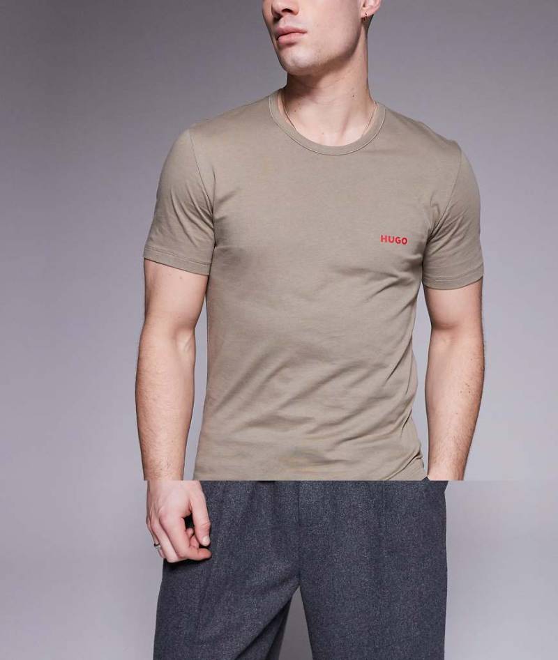 HUGO Red - 3er-Pack T-Shirts in Schwarz/Hellgrün und Braun mit Logo-Bunt von Hugo Red