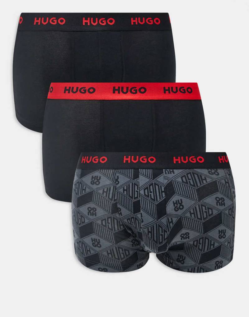 HUGO Red - 3er-Pack - Unterhosen mit Logobund im einfarbigen Design und mit All-over-Logoprint-Schwarz von Hugo Red