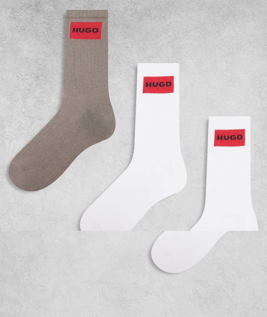 HUGO Red - 3er-Pack gerippte Sportsocken in Grau/Weiß mit Label-Logoprint-Bunt von Hugo Red