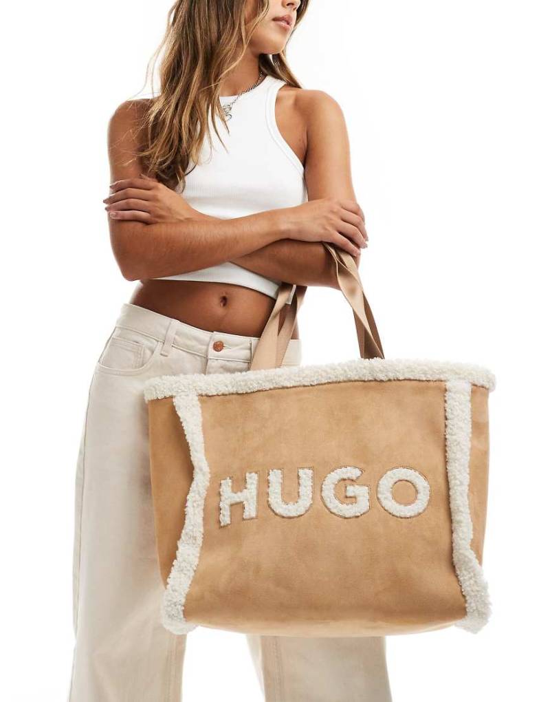 HUGO Red - Becky - Tragetasche in Beige mit Futter aus Sherpa-Fleece-Neutral von Hugo Red