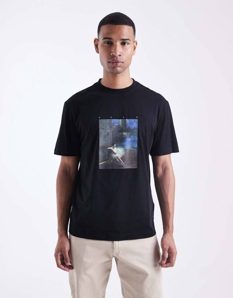 HUGO Red - Dabolos - Relaxed-Fit-T-Shirt in Schwarz mit Logo und Skizzen-Print von Hugo Red