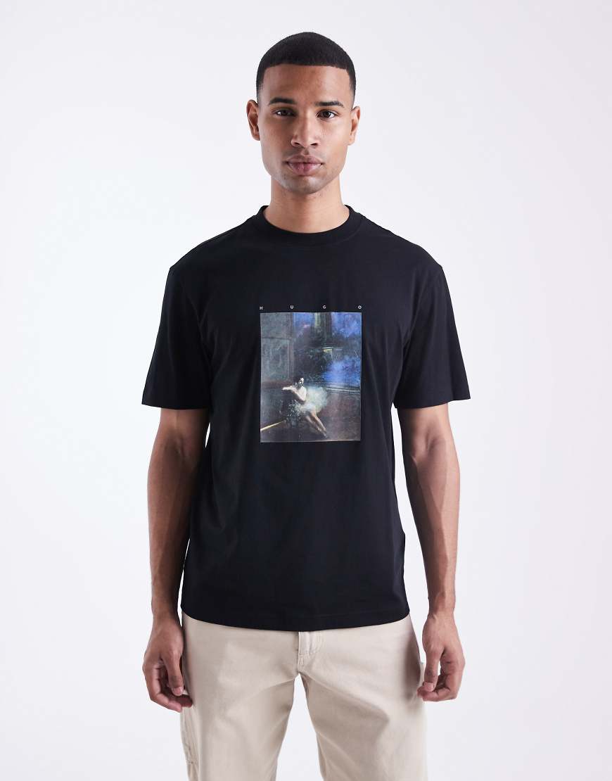 HUGO Red - Dabolos - Relaxed-Fit-T-Shirt in Schwarz mit Logo und Skizzen-Print von Hugo Red