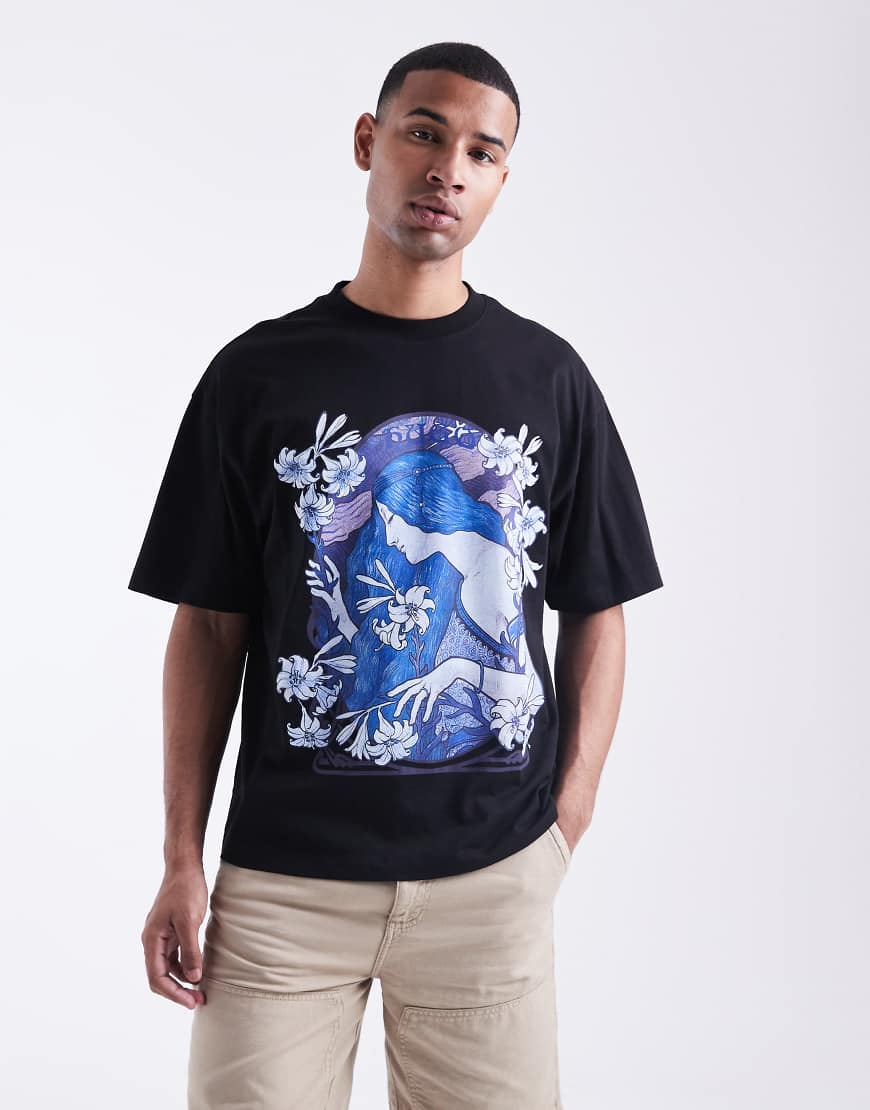 HUGO Red - Difluro - Oversize-T-Shirt in Schwarz mit Bild-Logo von Hugo Red